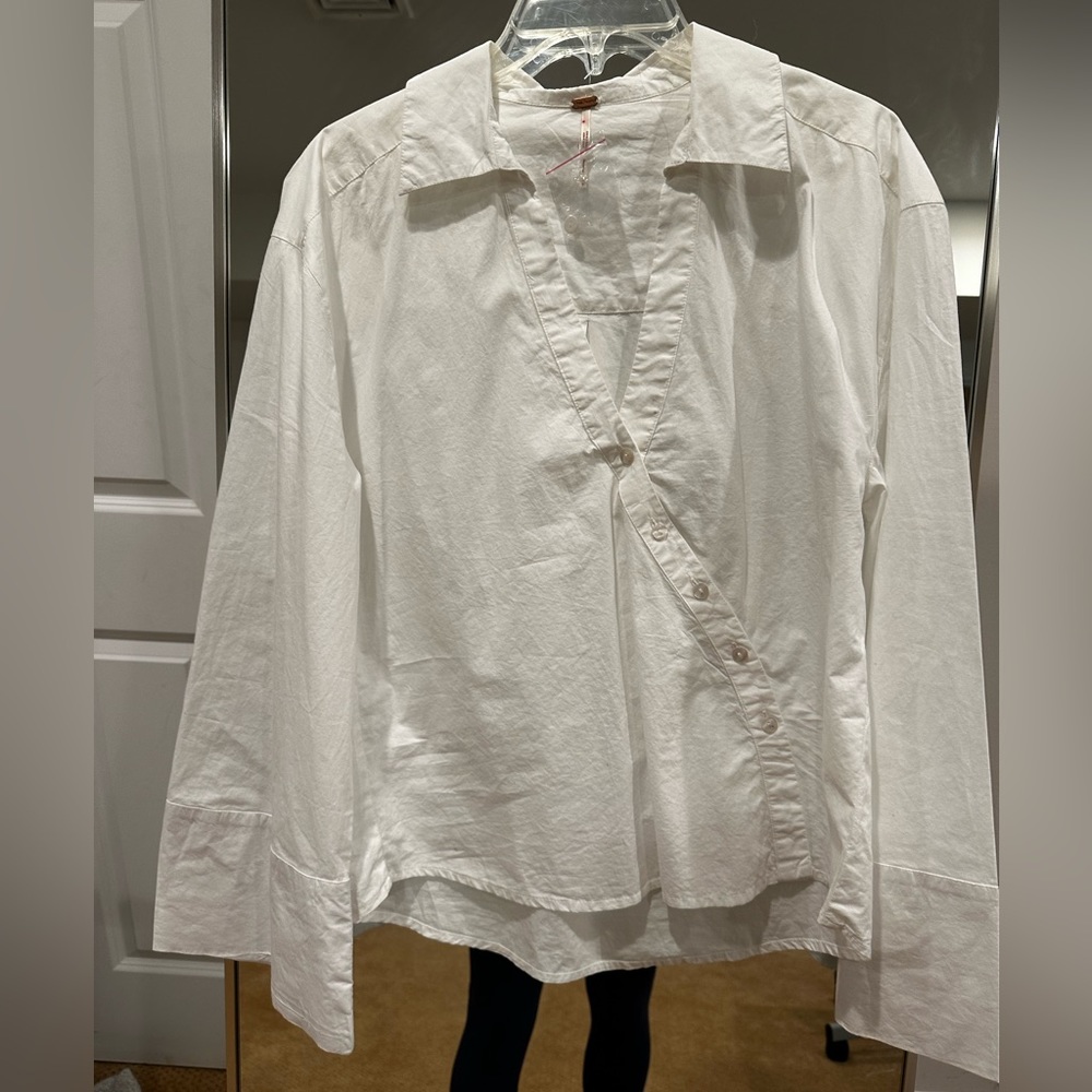 Free people asymetrical collar shirt size S- white